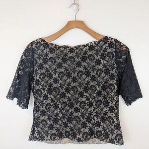Vintage I.Magnin Black Lace Overylay Top, Sz 2